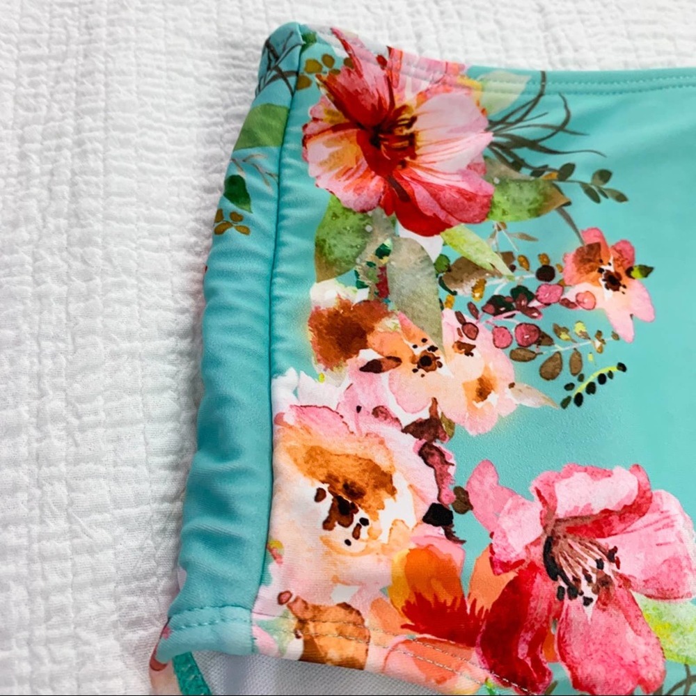 Janela Bay High Waisted Aqua & Pink Floral Swim Bottoms Size Extra Small - Picture 5 of 12